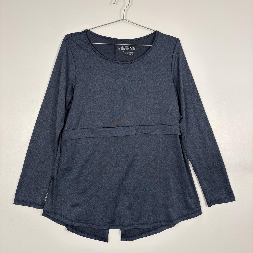 Latched Mama TShirt Womens Large Blue Long Sleeve Nursing Tunic Top